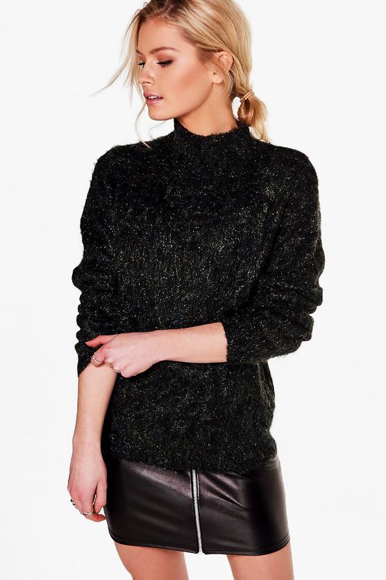 Reyna Metallic Yarn Funnel Neck Jumper